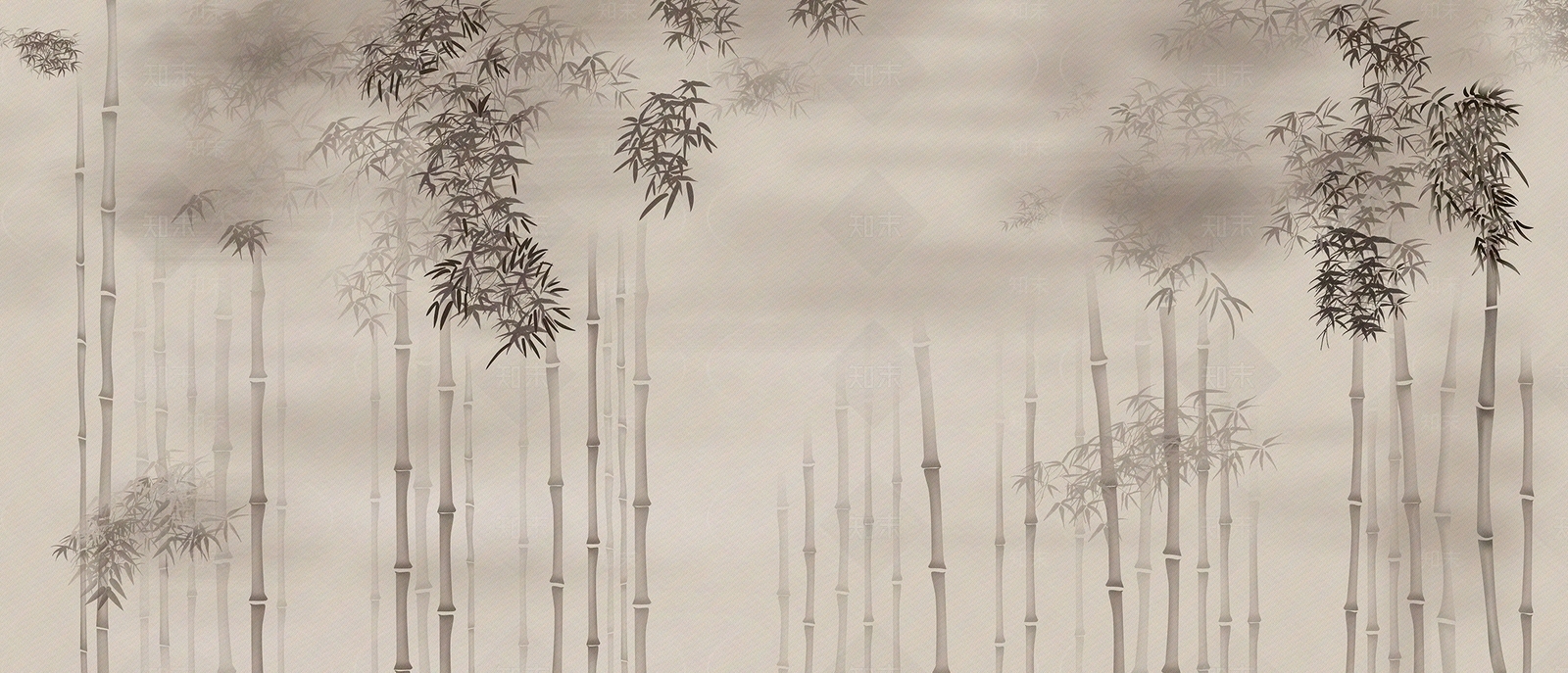 中式写意植物壁画壁纸贴图下载【ID:1132222638】