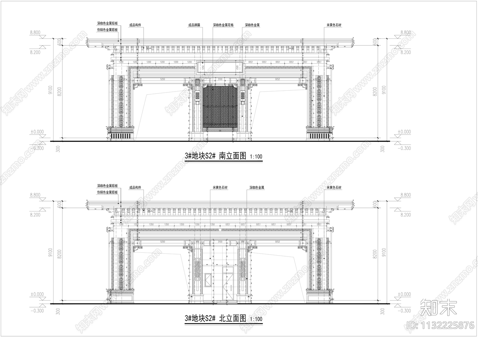 住宅小区大门节点cad施工图下载【ID:1132225876】