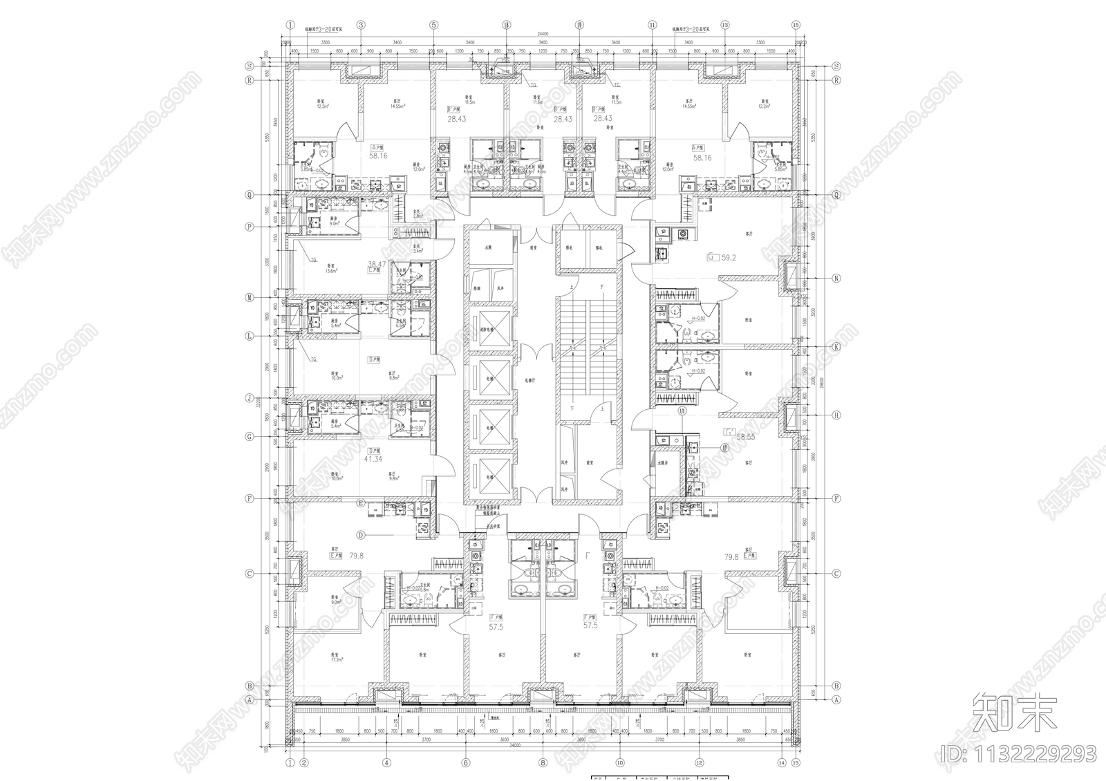 高层公寓平面方案施工图下载【ID:1132229293】