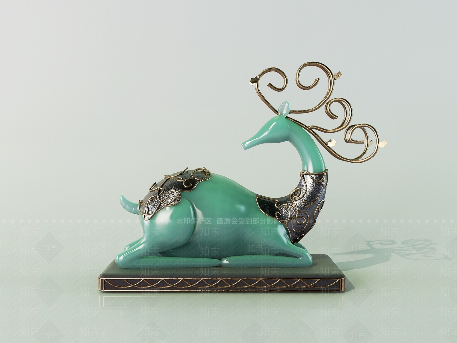 新中式青玉鹿雕塑摆件3D模型下载【ID:1132232126】