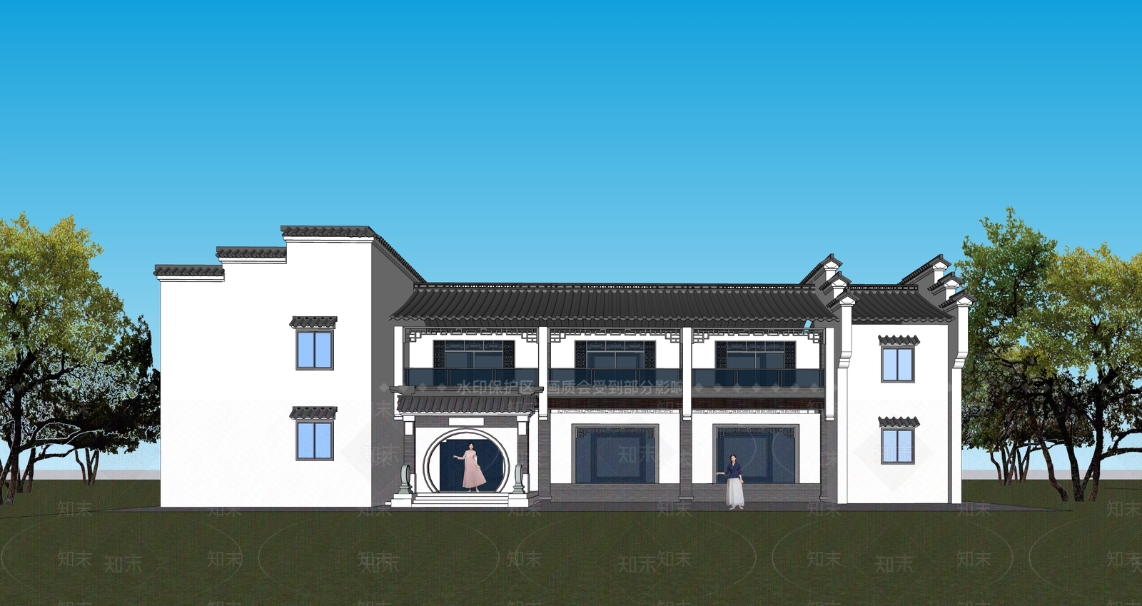 新中式徽派服务中心SU模型下载【ID:1132234327】