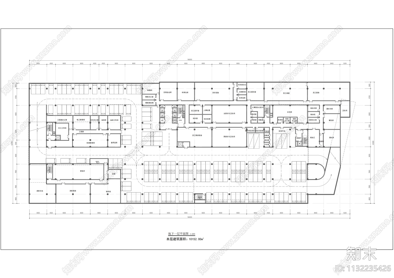酒店负一层平面施工图下载【ID:1132235426】