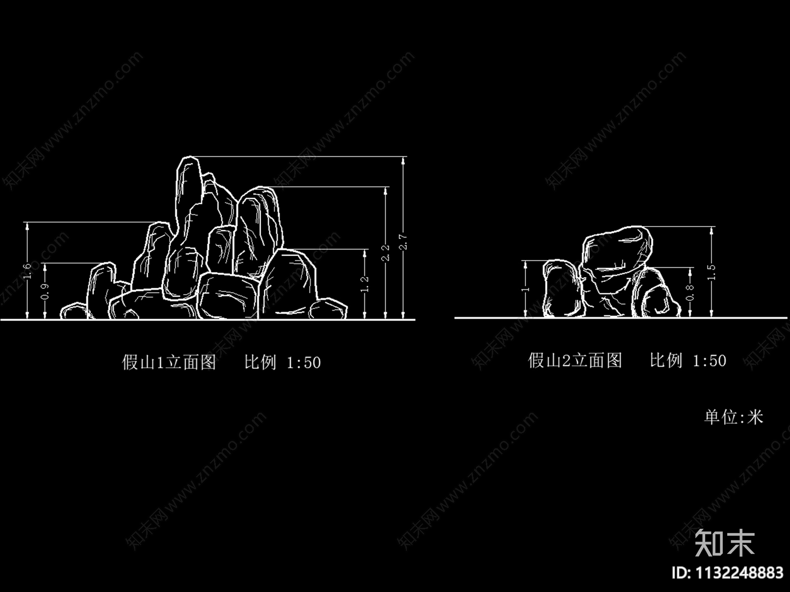 假山置石立面cad施工图下载【ID:1132248883】