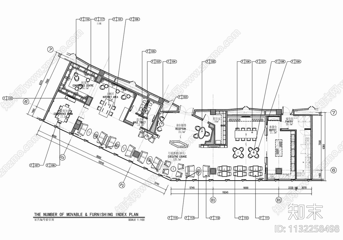 350㎡行政酒廊室内cad施工图下载【ID:1132258498】