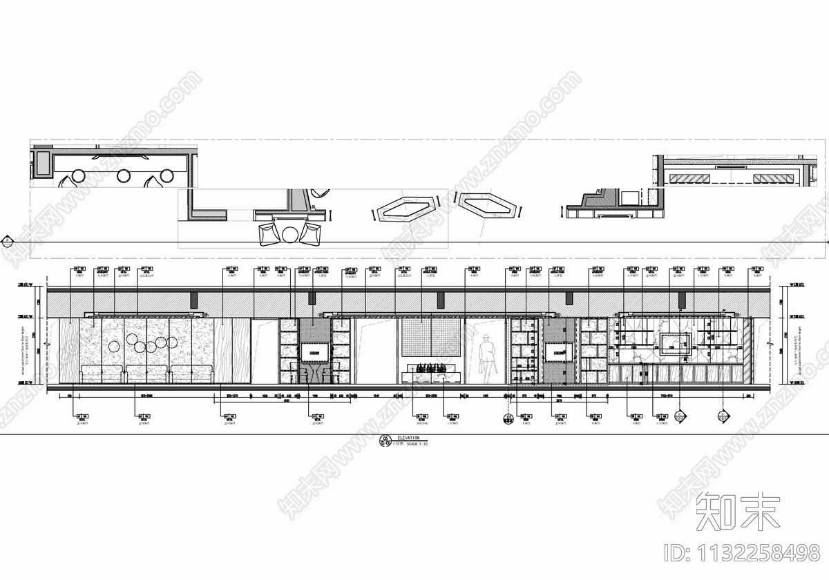 350㎡行政酒廊室内cad施工图下载【ID:1132258498】