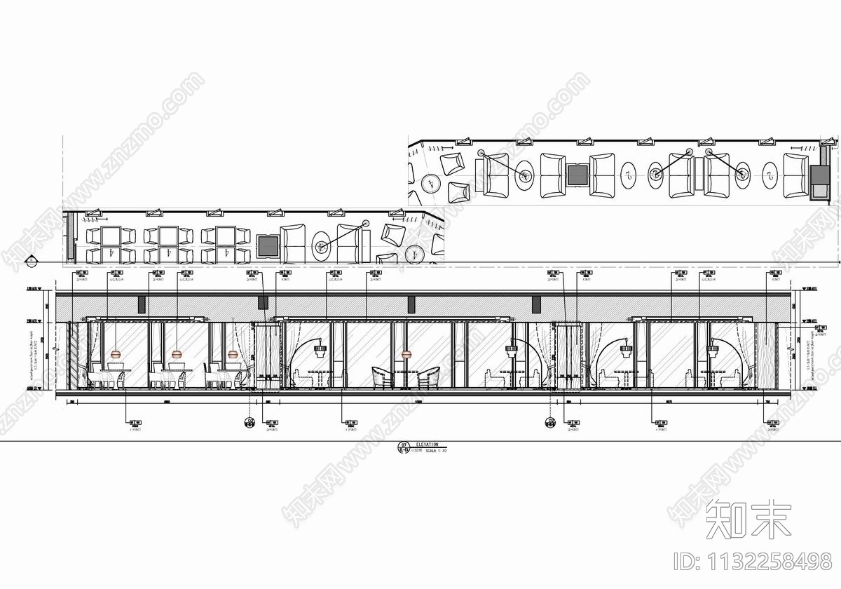 350㎡行政酒廊室内cad施工图下载【ID:1132258498】