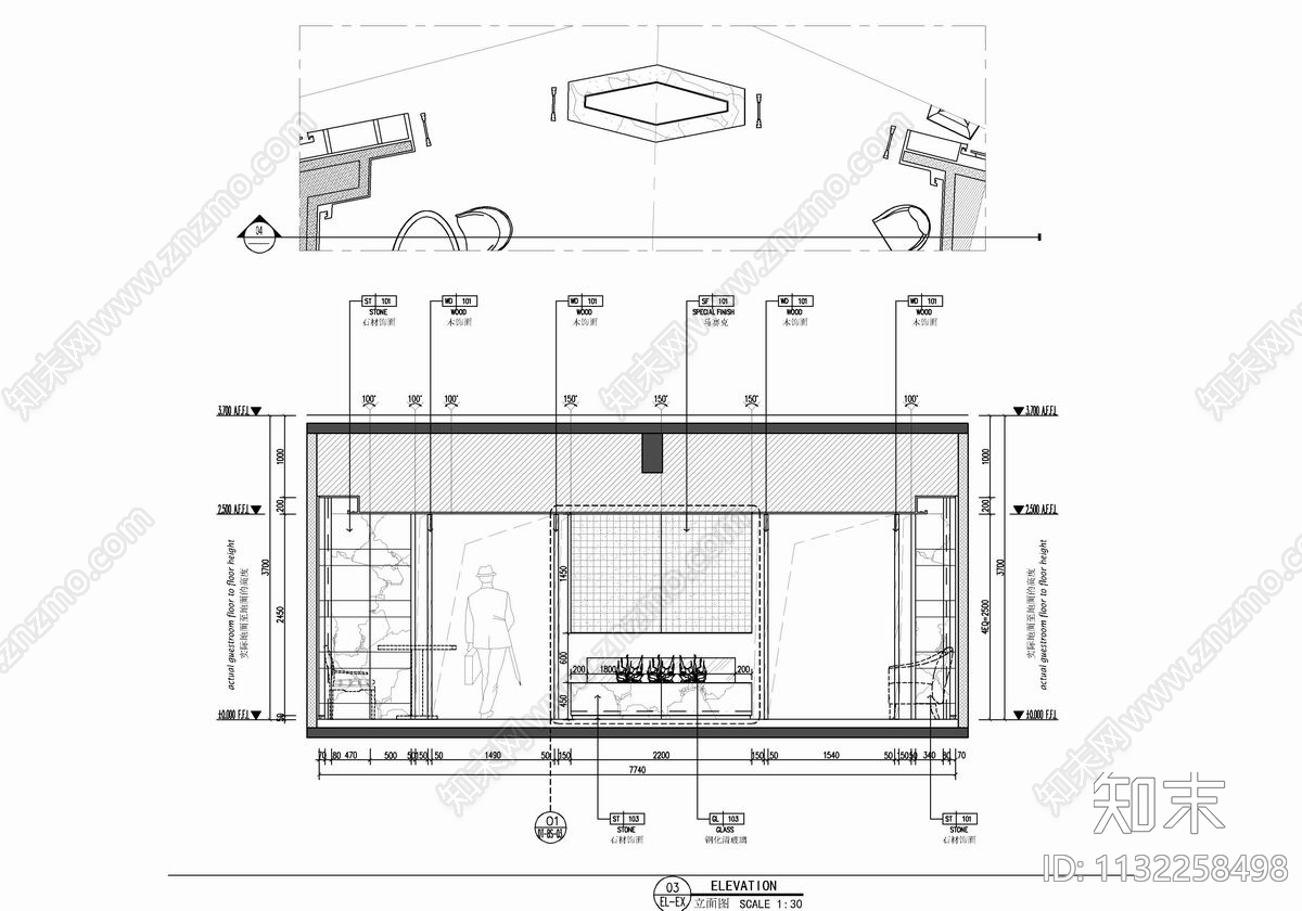 350㎡行政酒廊室内cad施工图下载【ID:1132258498】