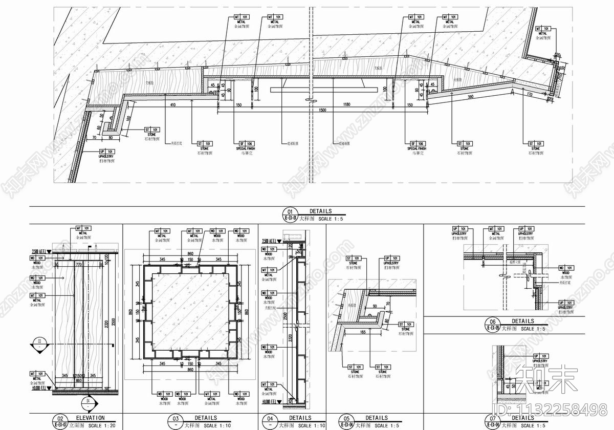 350㎡行政酒廊室内cad施工图下载【ID:1132258498】