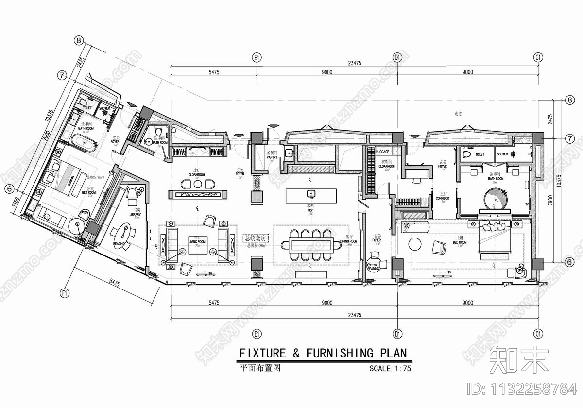 320㎡总统套房室内施工图下载【ID:1132258784】