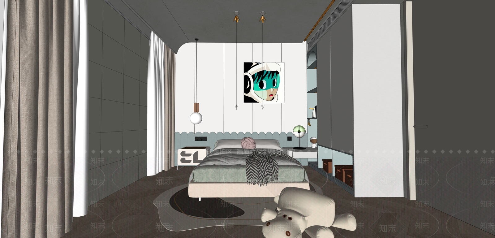 现代通用儿童房SU模型下载【ID:1132261831】
