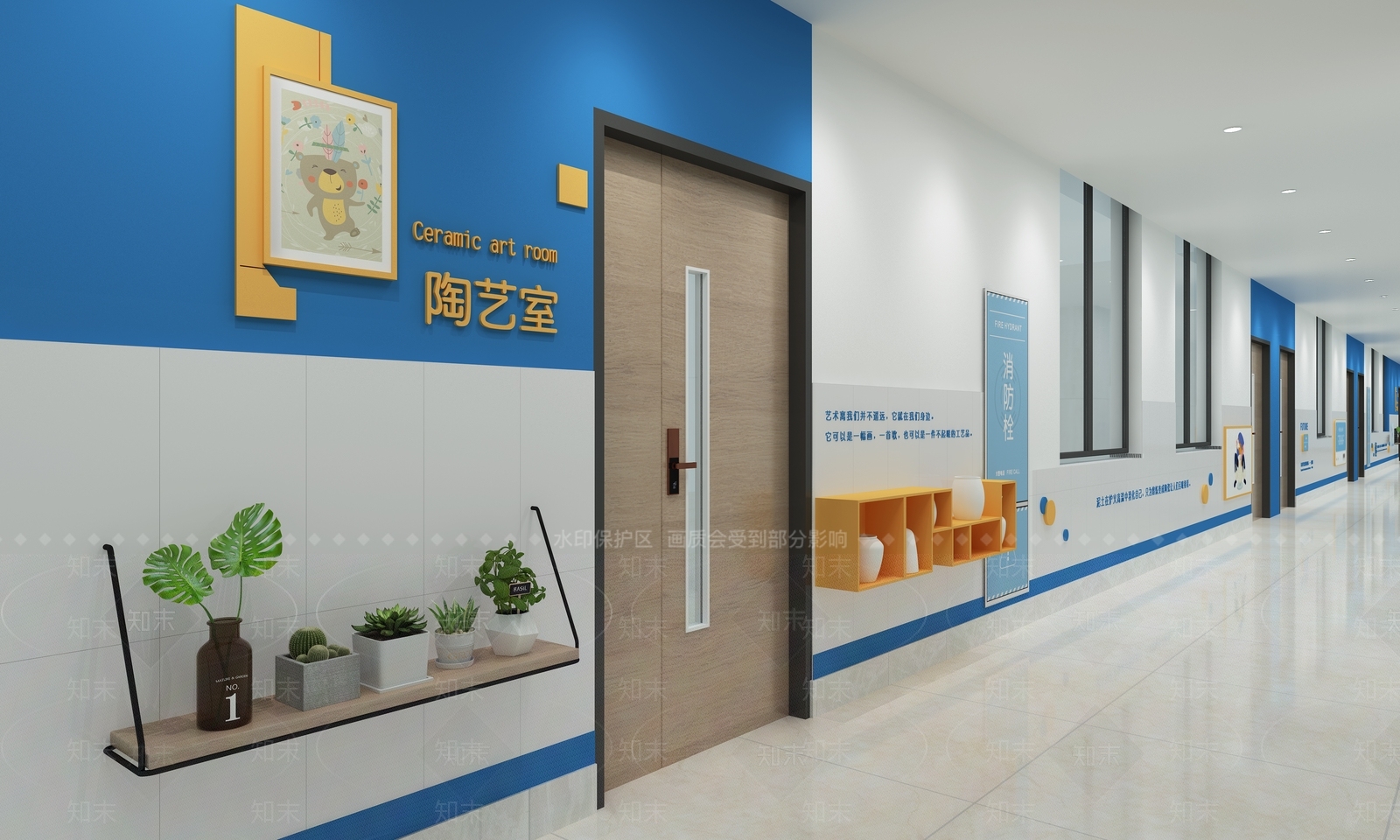 现代校园文化走廊SU模型下载【ID:1132274460】