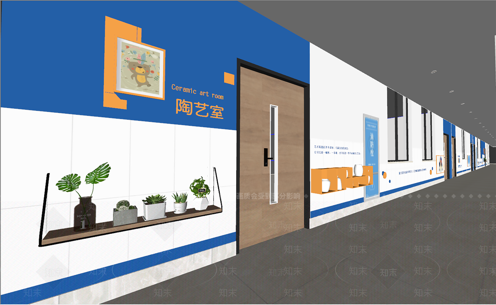 现代校园文化走廊SU模型下载【ID:1132274460】