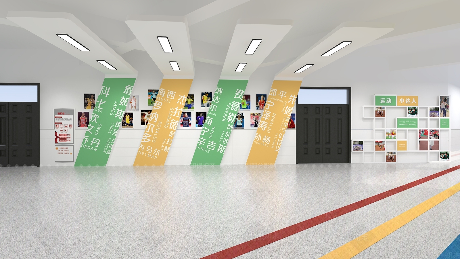 现代校园运动走廊SU模型下载【ID:1132274834】