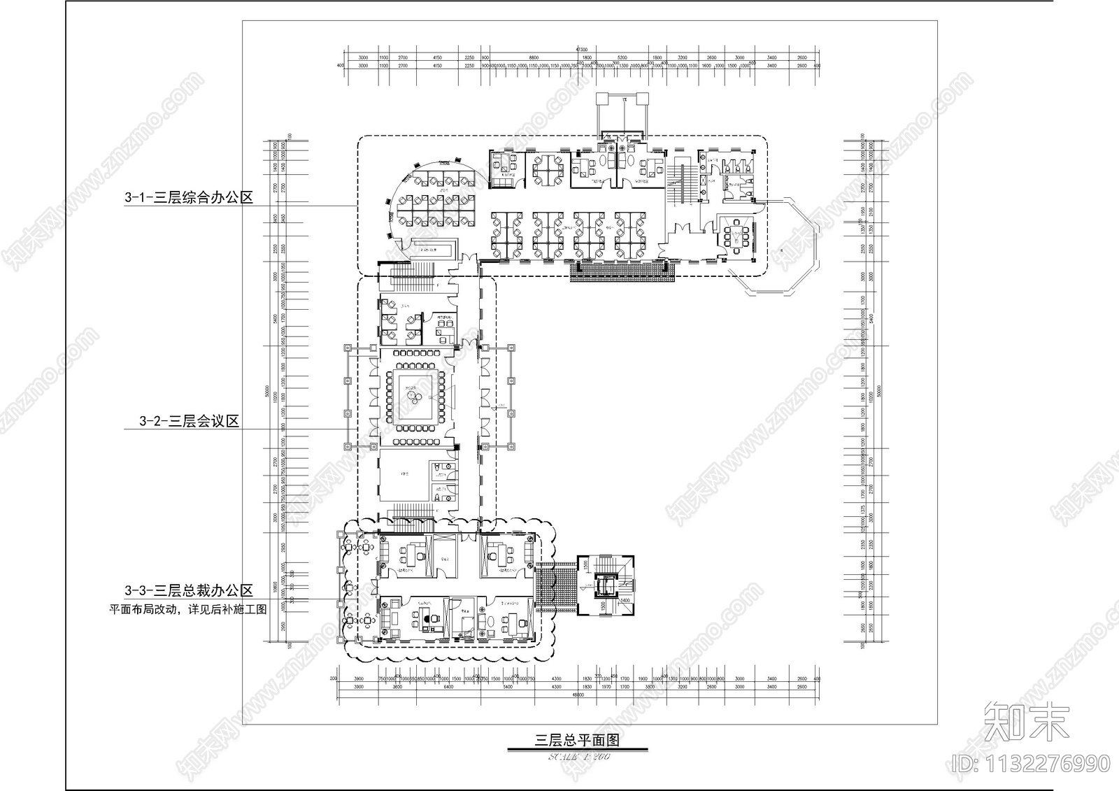 三层南通售楼处全套cad施工图下载【ID:1132276990】