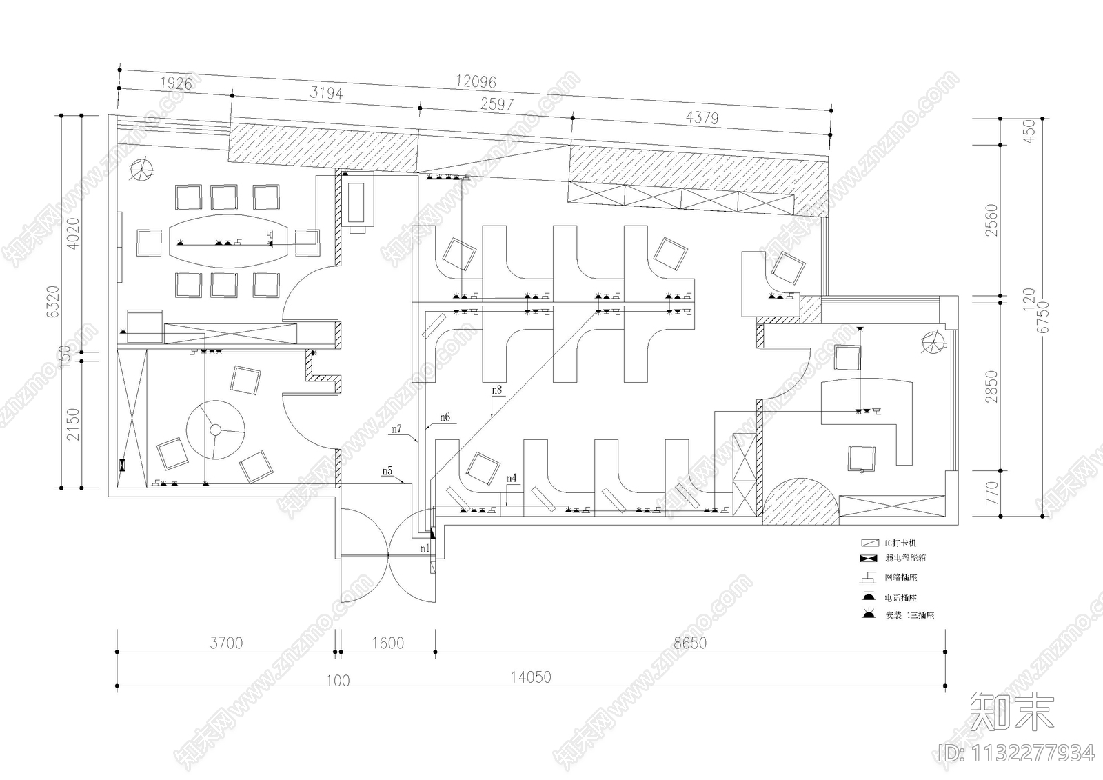 写字楼办公室cad施工图下载【ID:1132277934】