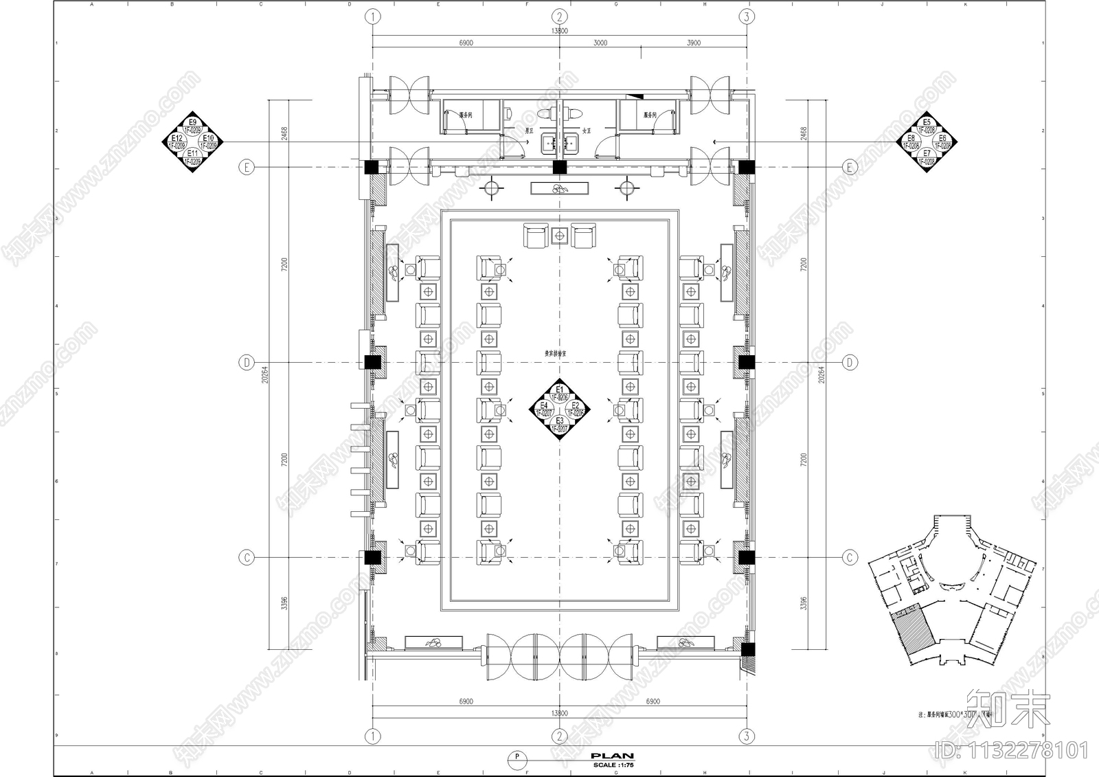 社区服务处会议报告厅cad施工图下载【ID:1132278101】