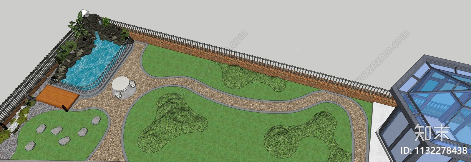 现代庭院花园SU模型下载【ID:1132278438】