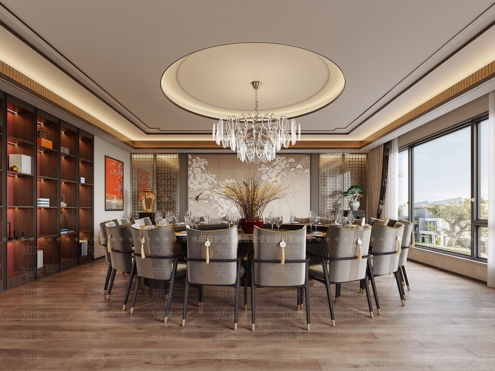 新中式轻奢餐饮包间3D模型下载【ID:1132372008】