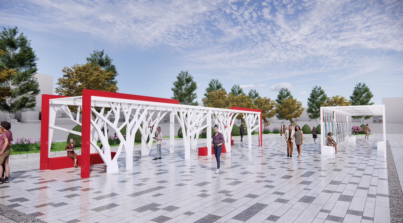 现代风格景观廊架SU模型下载【ID:1132300505】