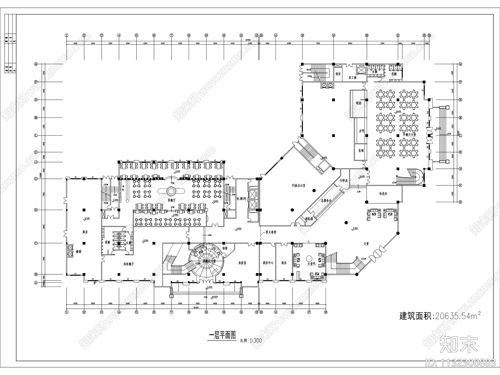 酒店室内平面布置图施工图下载【ID:1132300883】