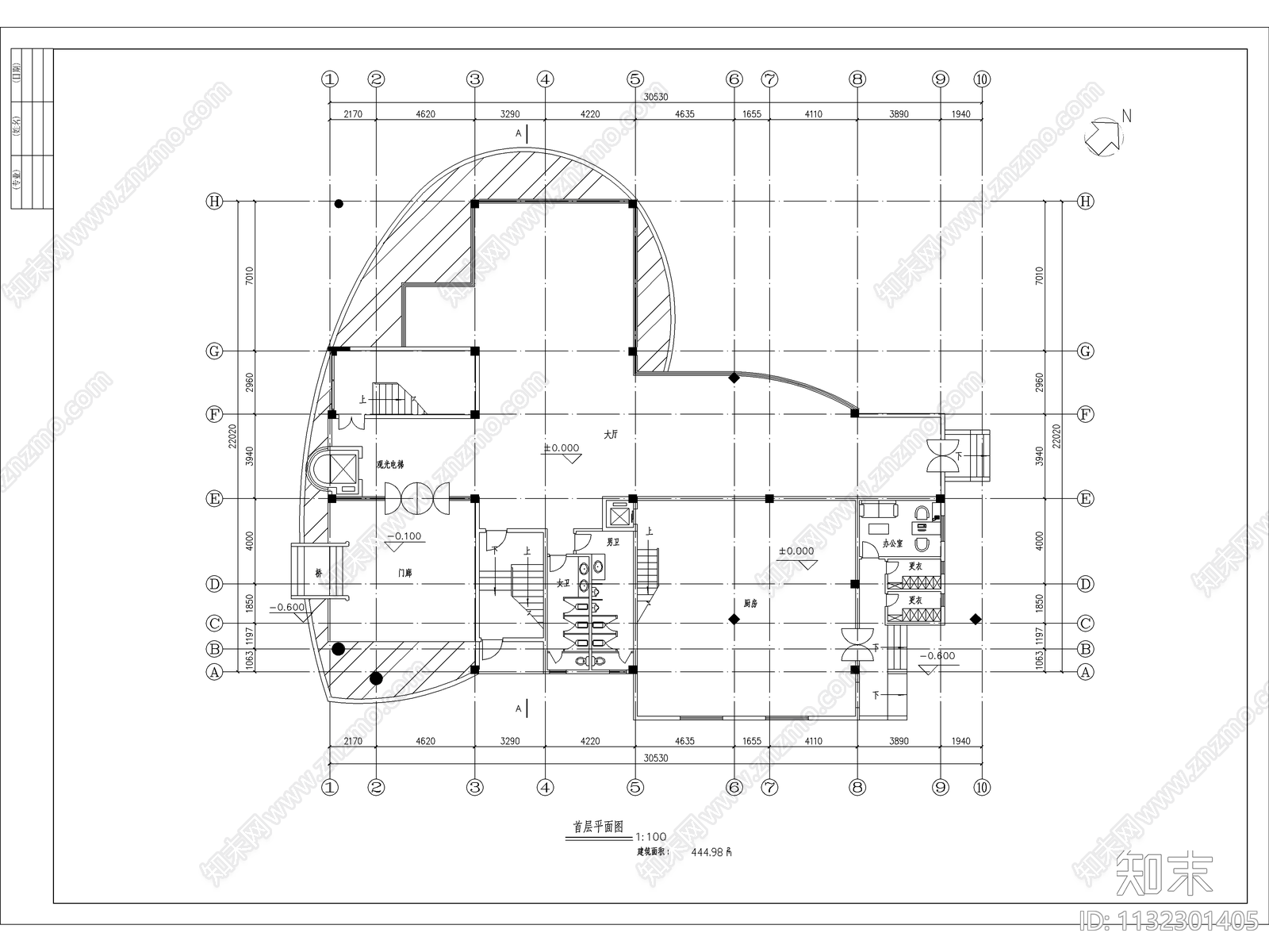 高档餐厅建筑cad施工图下载【ID:1132301405】