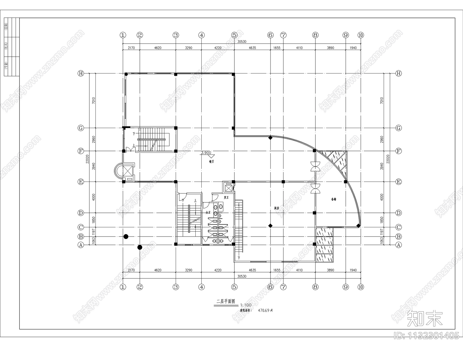 高档餐厅建筑cad施工图下载【ID:1132301405】