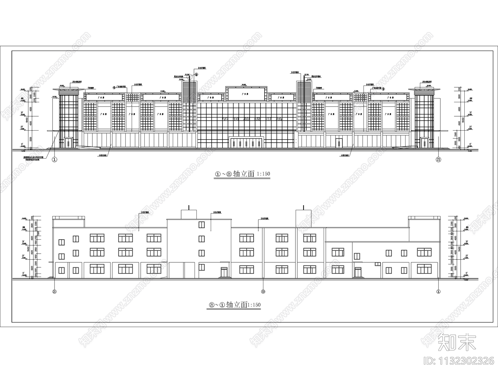 大型超市建筑cad施工图下载【ID:1132302326】