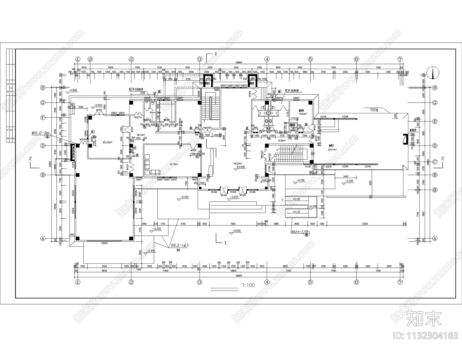 会所建筑cad施工图下载【ID:1132304183】