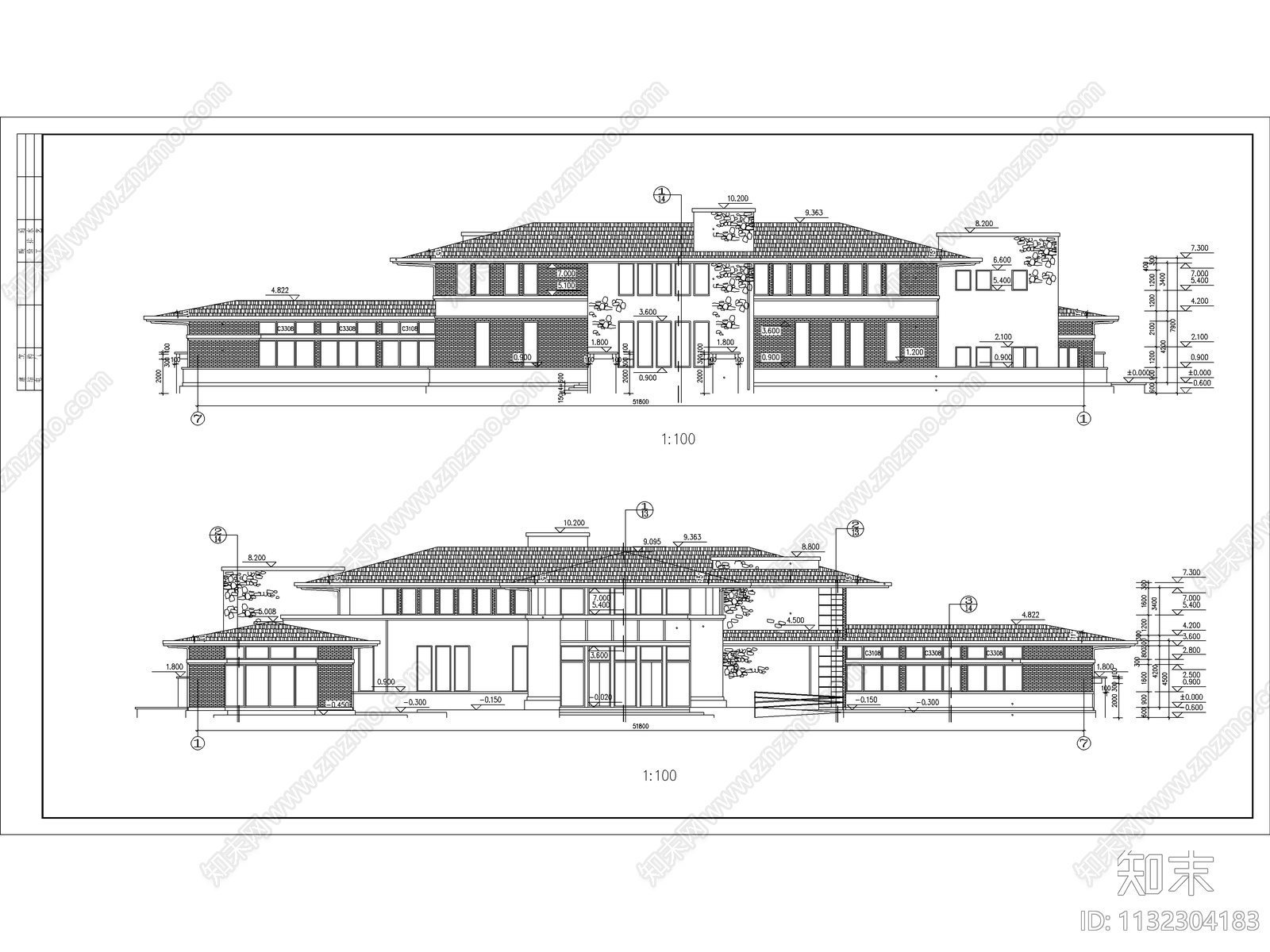 会所建筑cad施工图下载【ID:1132304183】