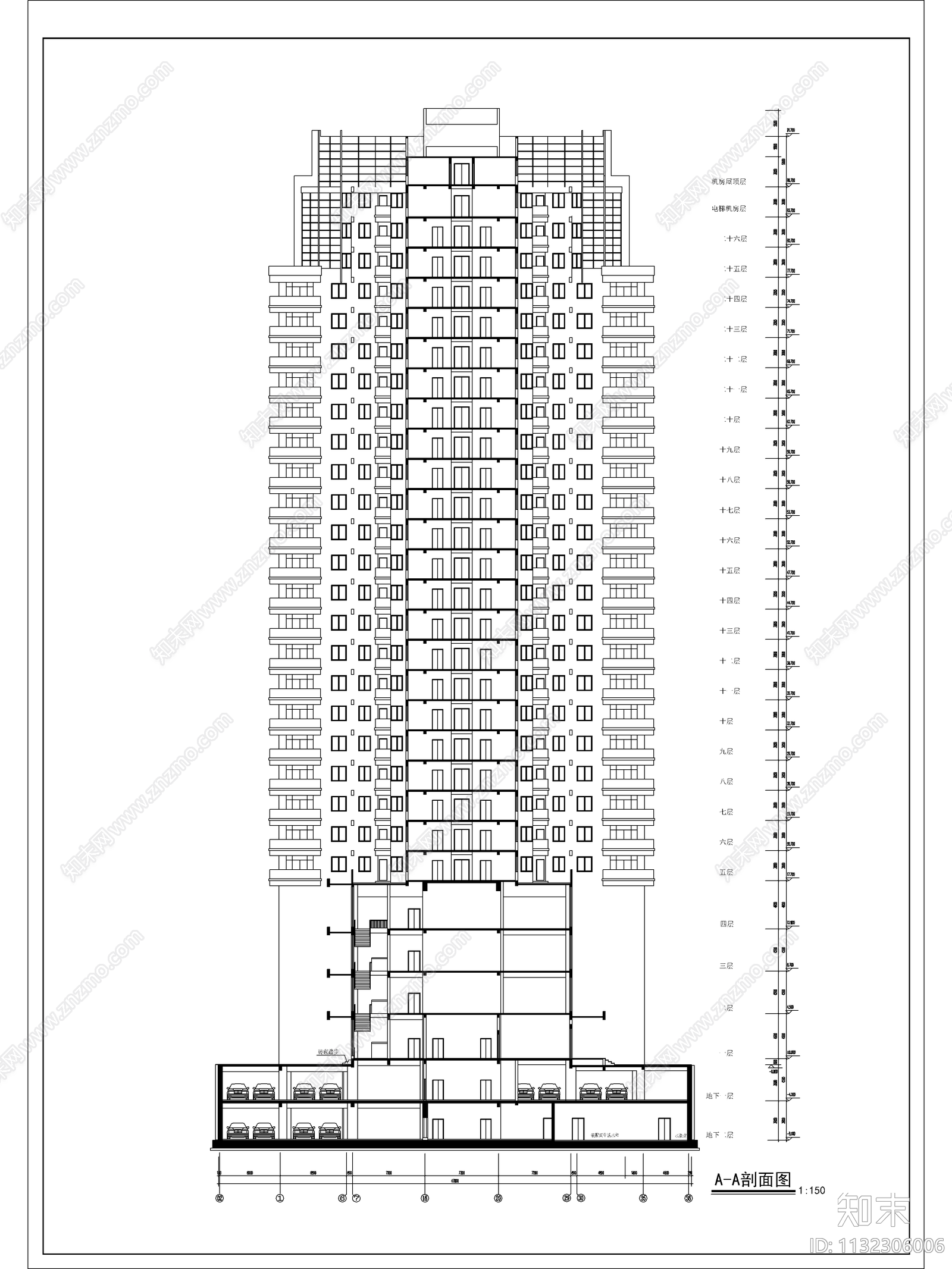 高层综合办公楼建筑cad施工图下载【ID:1132306006】