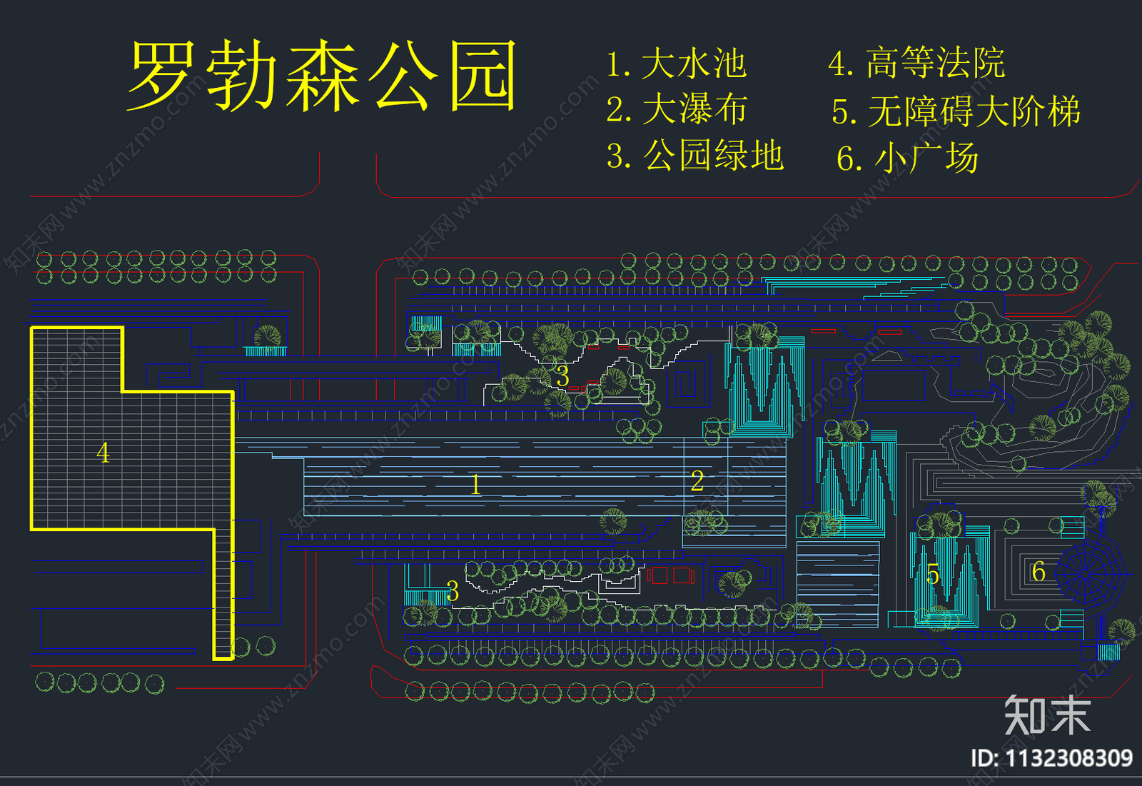 广场公园庭院景观平面布置图cad施工图下载【ID:1132308309】