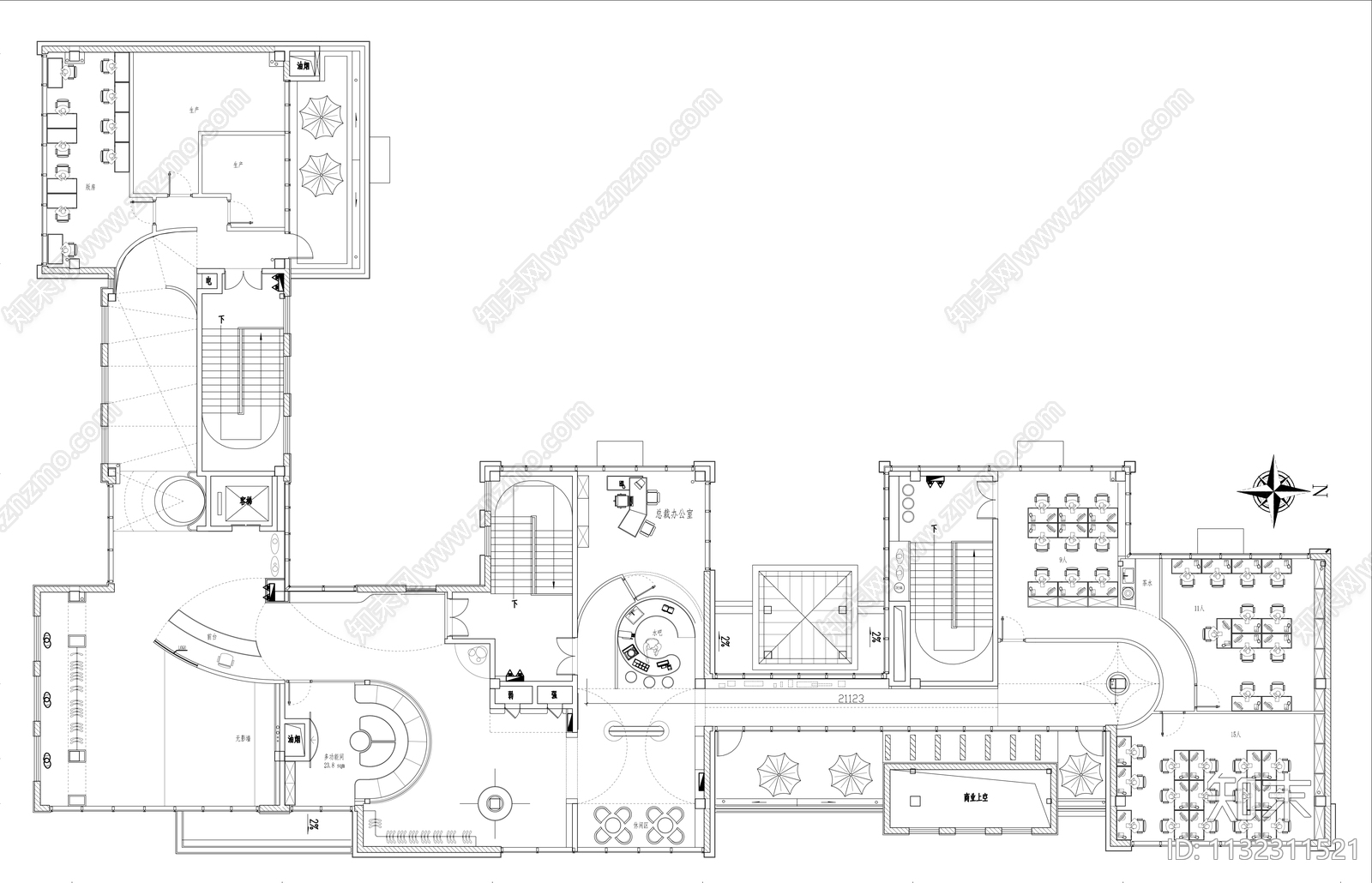 服装设计公司平面布置图施工图下载【ID:1132311521】