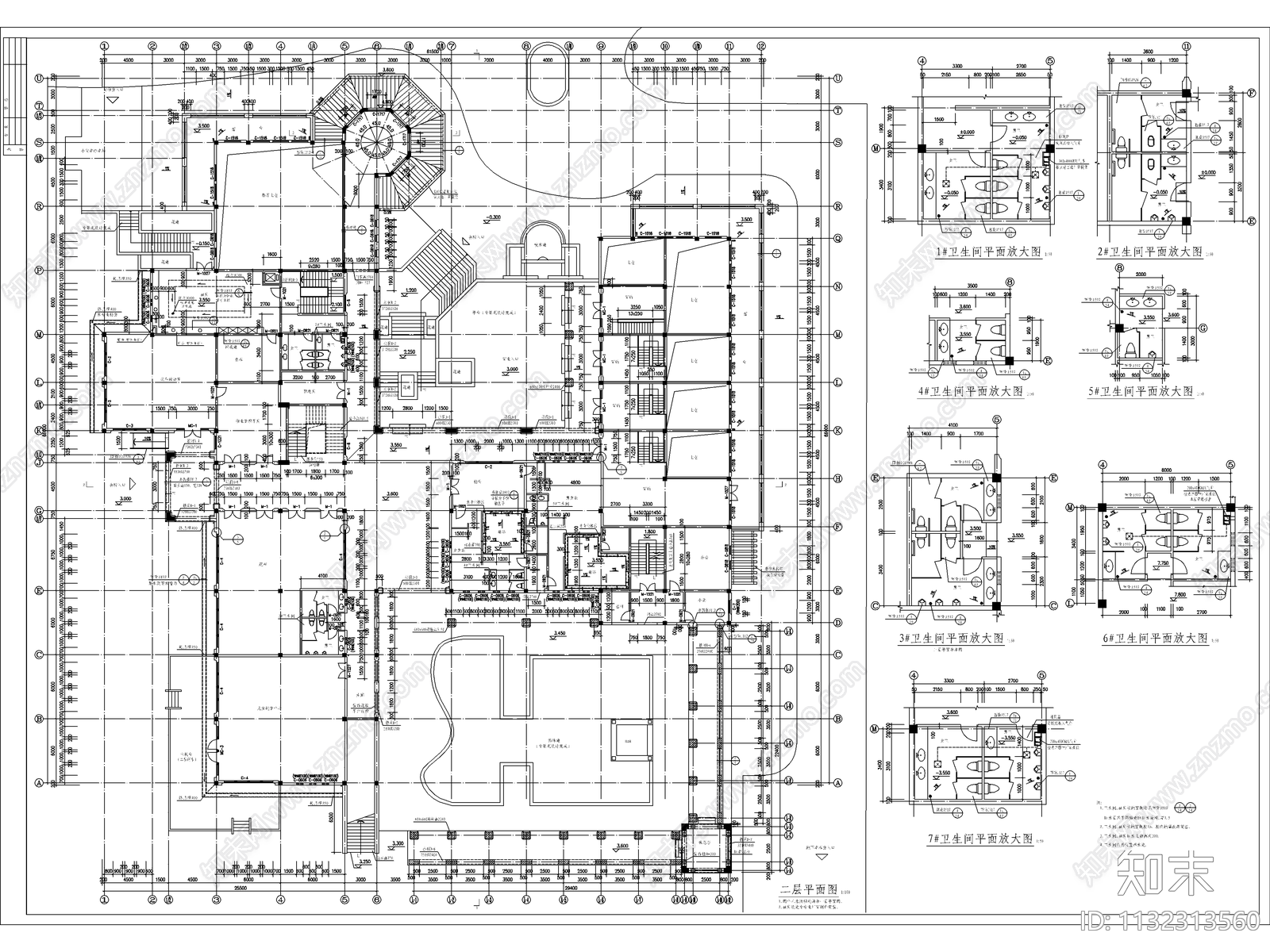 会所建筑cad施工图下载【ID:1132313560】