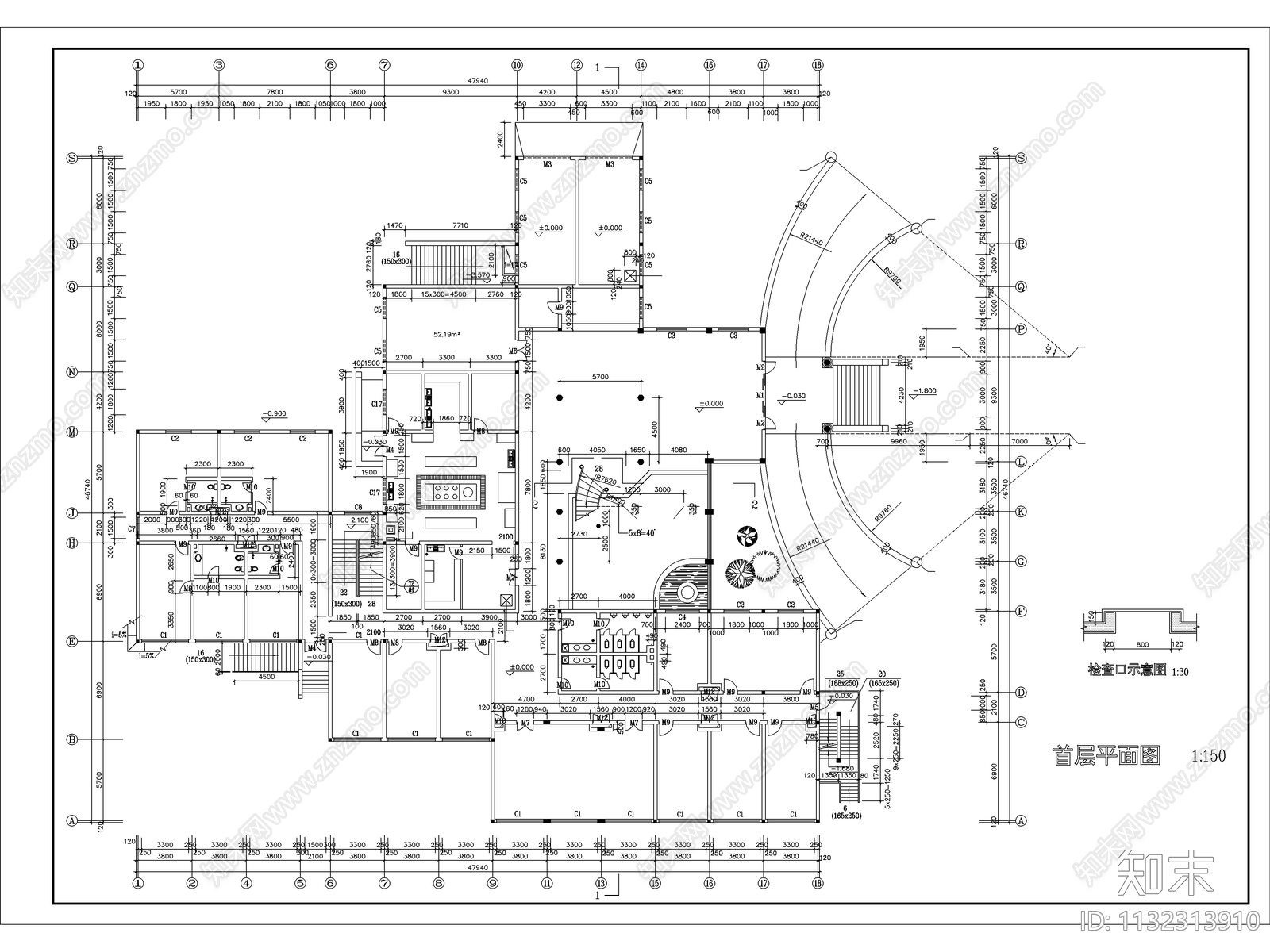 接待中心建筑cad施工图下载【ID:1132313910】