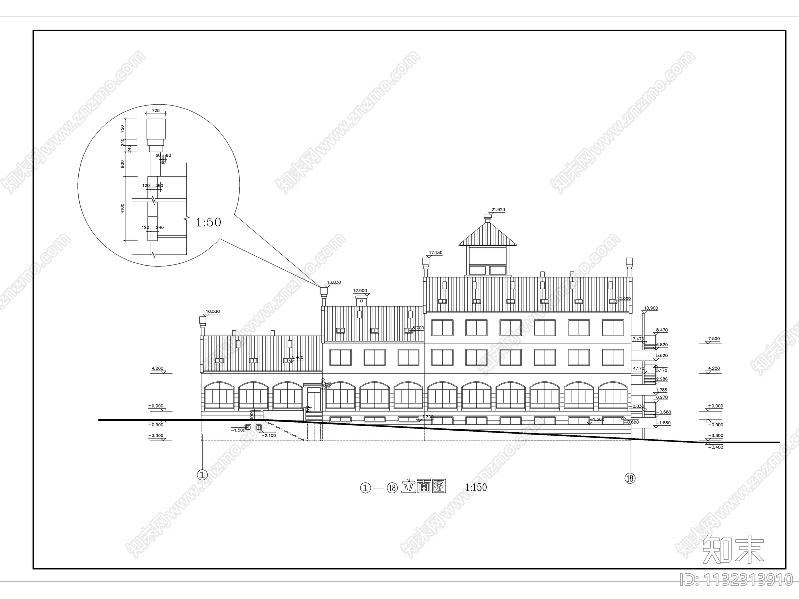 接待中心建筑cad施工图下载【ID:1132313910】