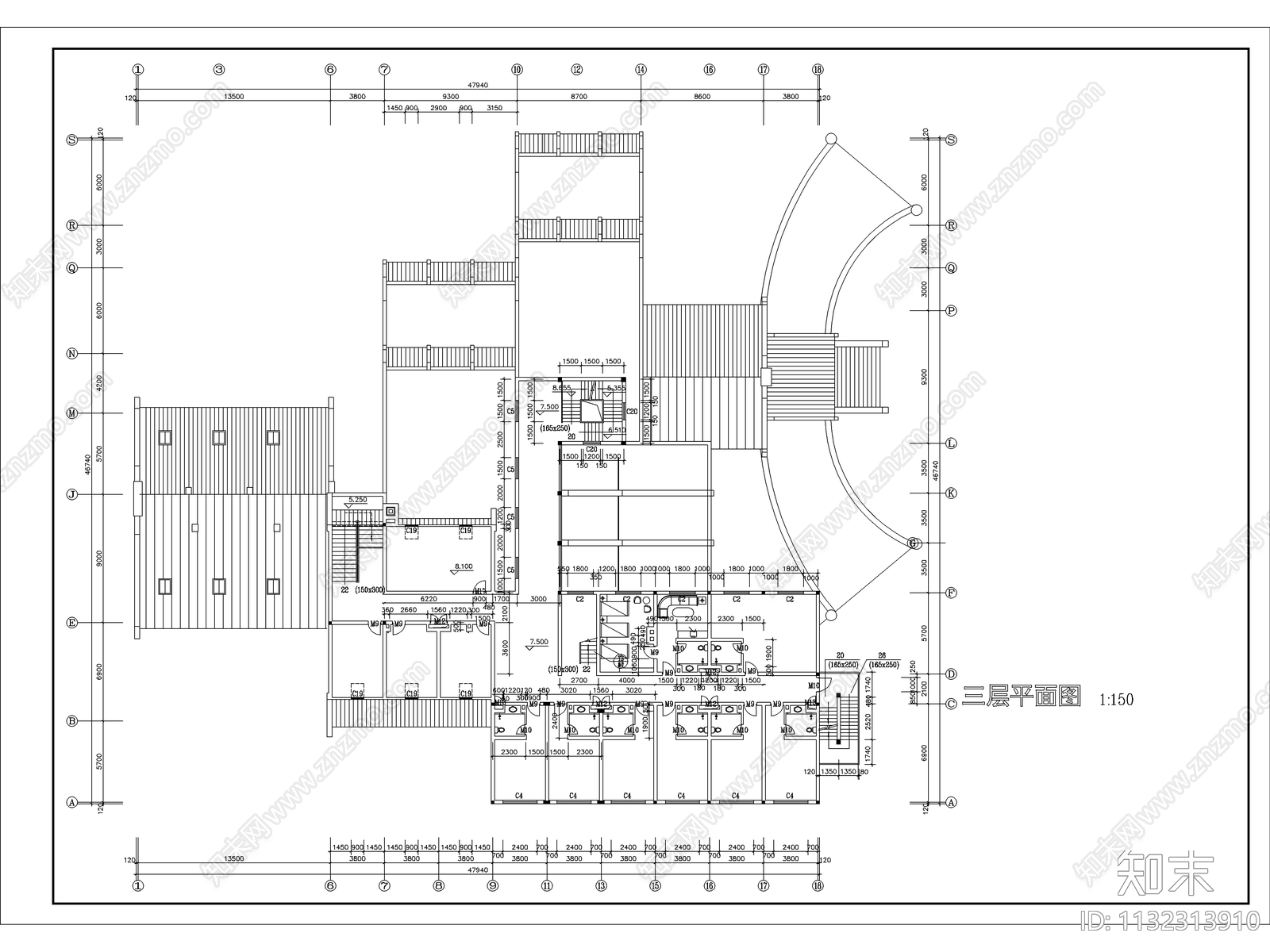 接待中心建筑cad施工图下载【ID:1132313910】