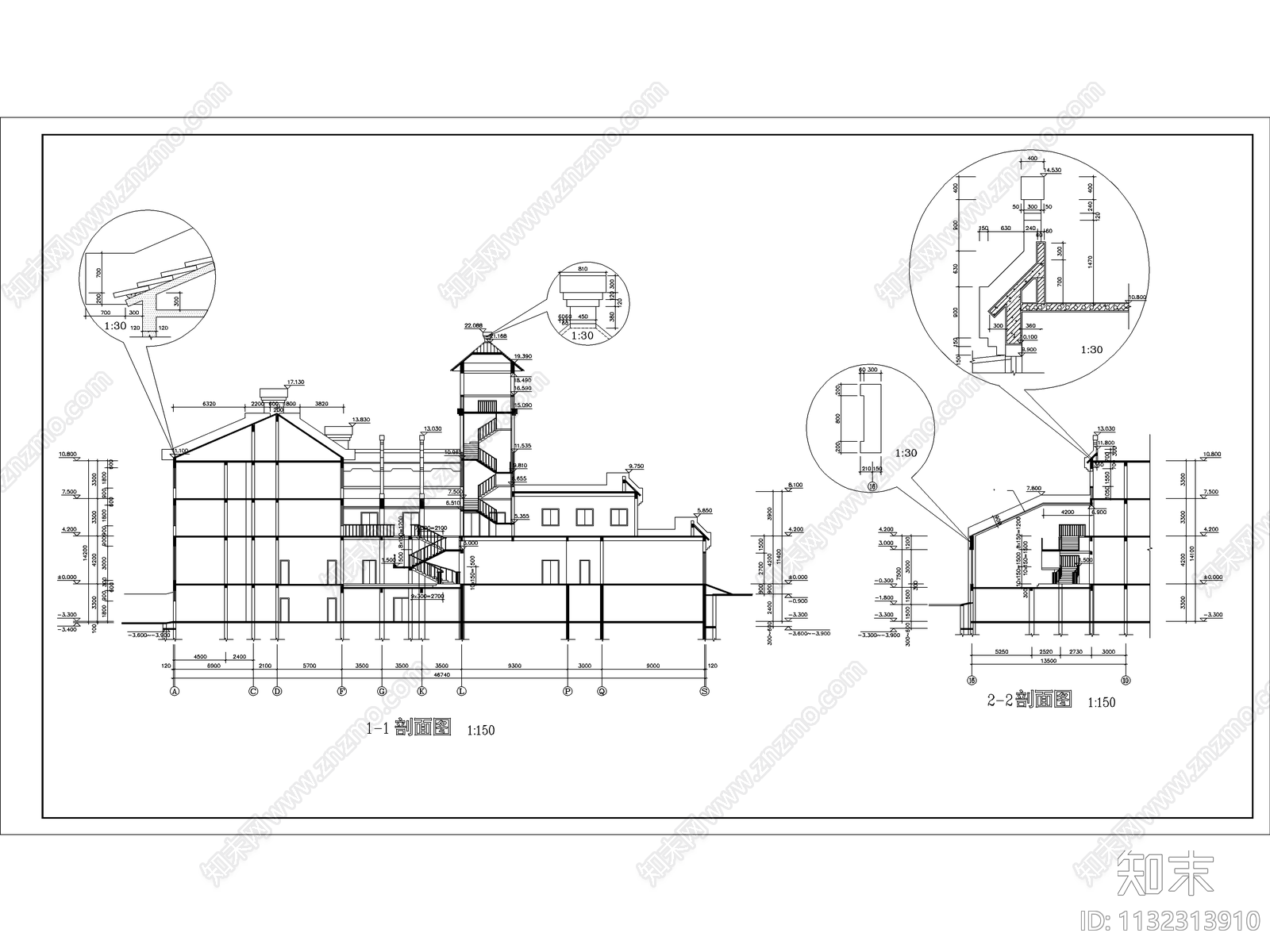 接待中心建筑cad施工图下载【ID:1132313910】