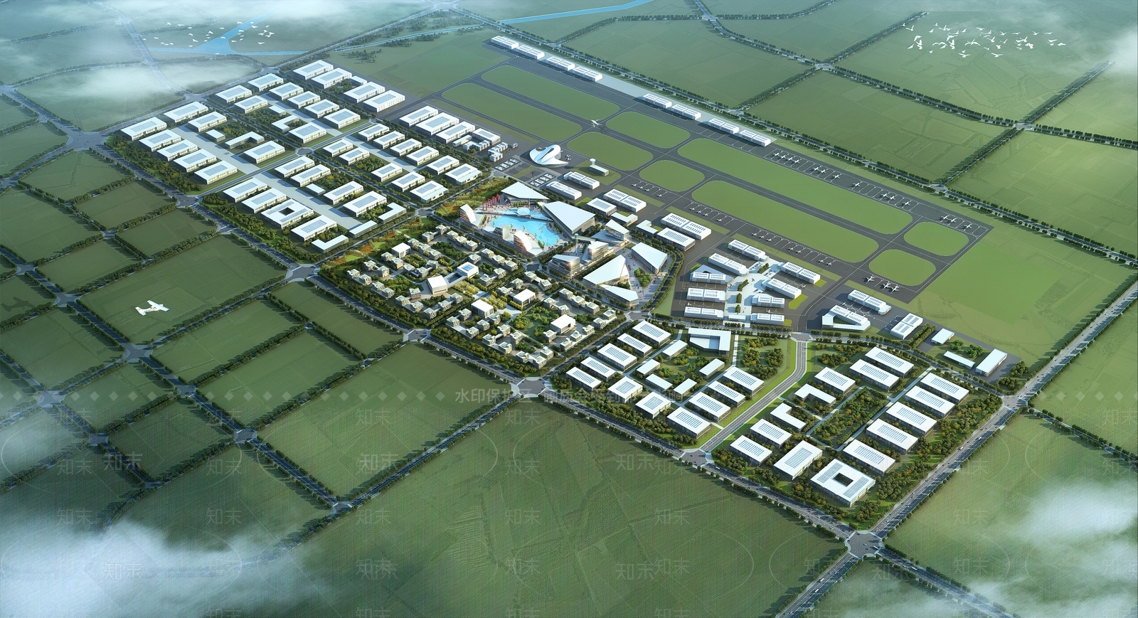 现代机场鸟瞰规划3D模型下载【ID:1132314625】