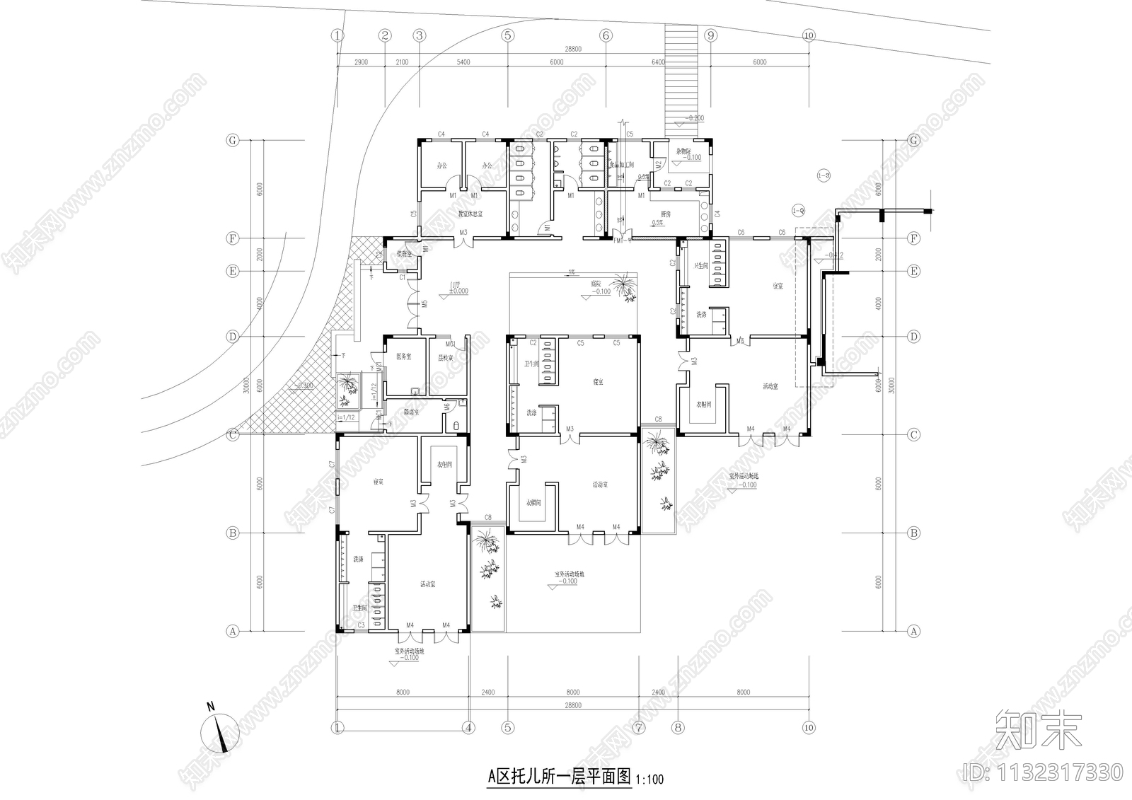 幼儿园平面布置图施工图下载【ID:1132317330】