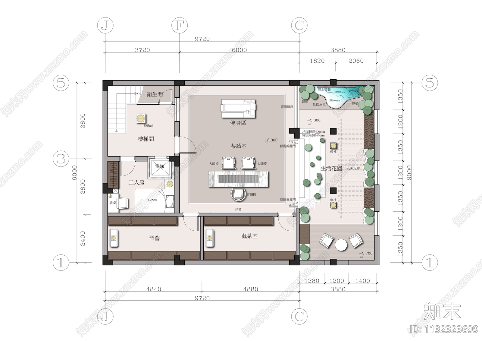 别墅室内平面布置图彩平图施工图下载【ID:1132323699】