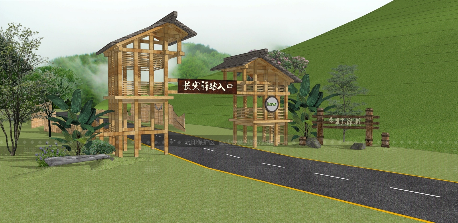 新中式乡村入口SU模型下载【ID:1132326358】