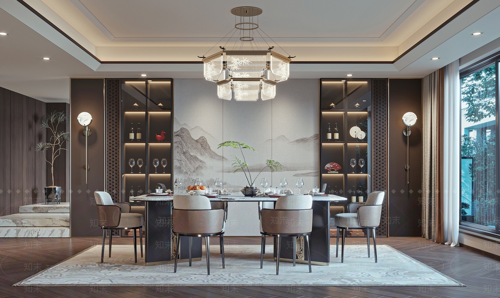 新中式家居餐厅3D模型下载【ID:1132329796】