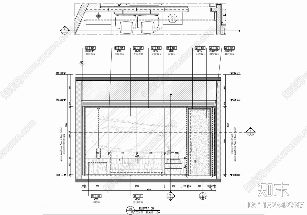 100㎡酒店豪华套房室内cad施工图下载【ID:1132342737】