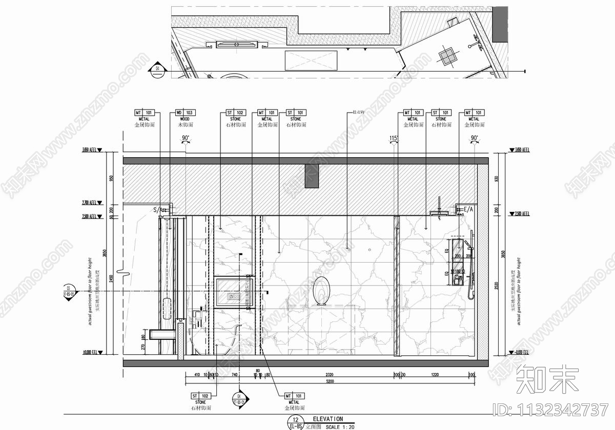 100㎡酒店豪华套房室内cad施工图下载【ID:1132342737】