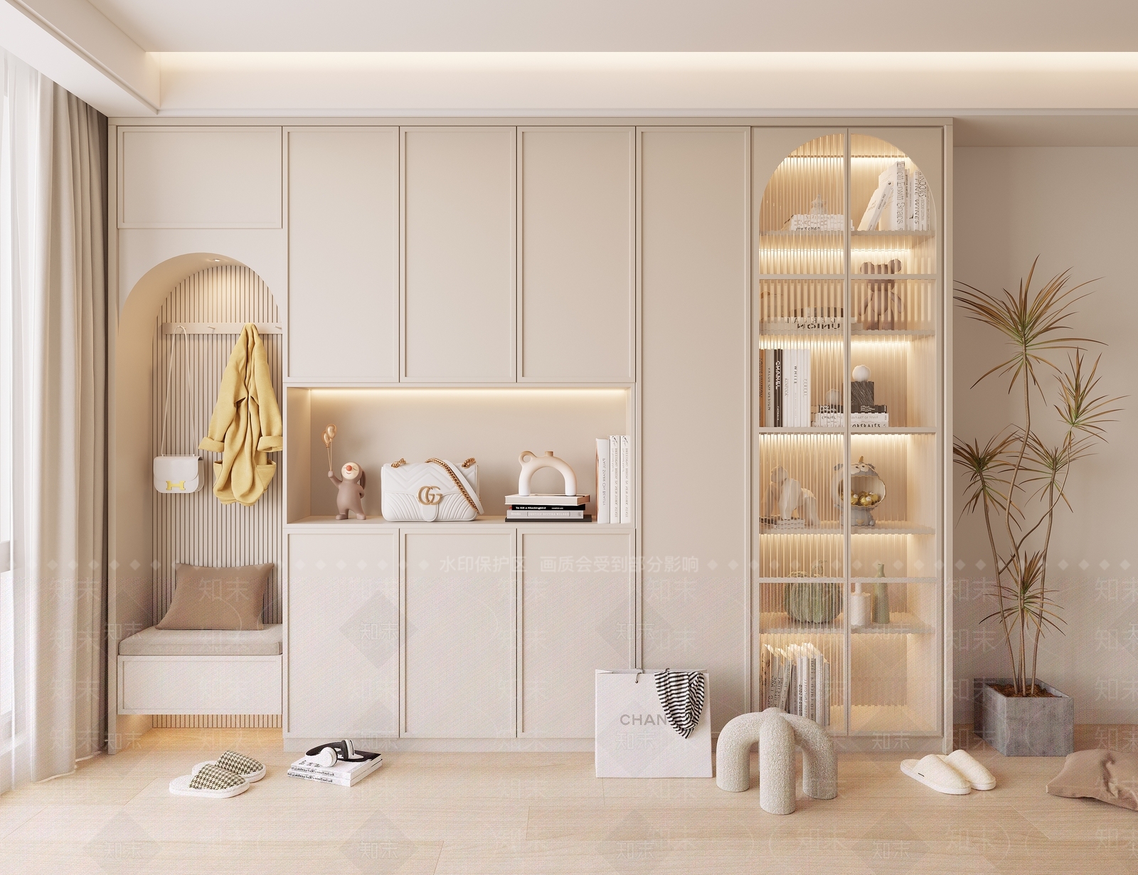 现代奶油风鞋柜3D模型下载【ID:1132343798】