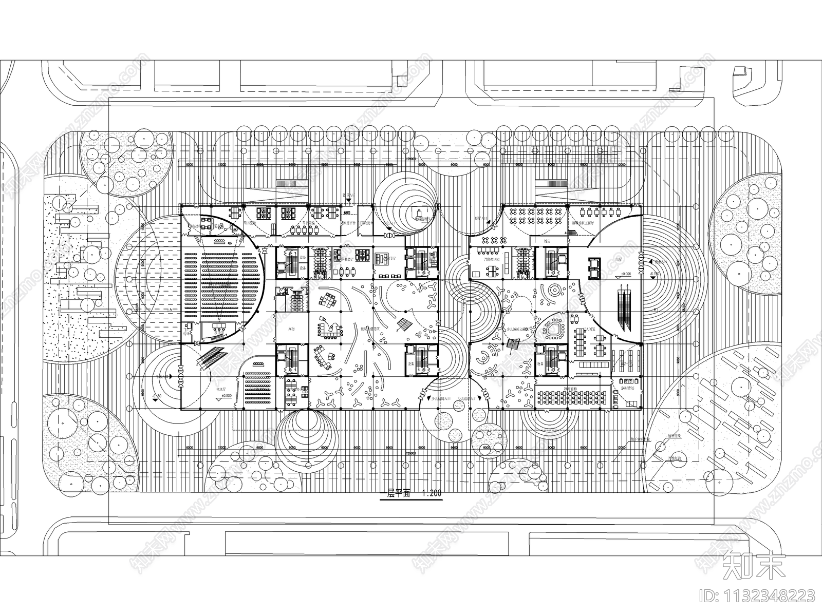 图书馆建筑效果图cad施工图下载【ID:1132348223】