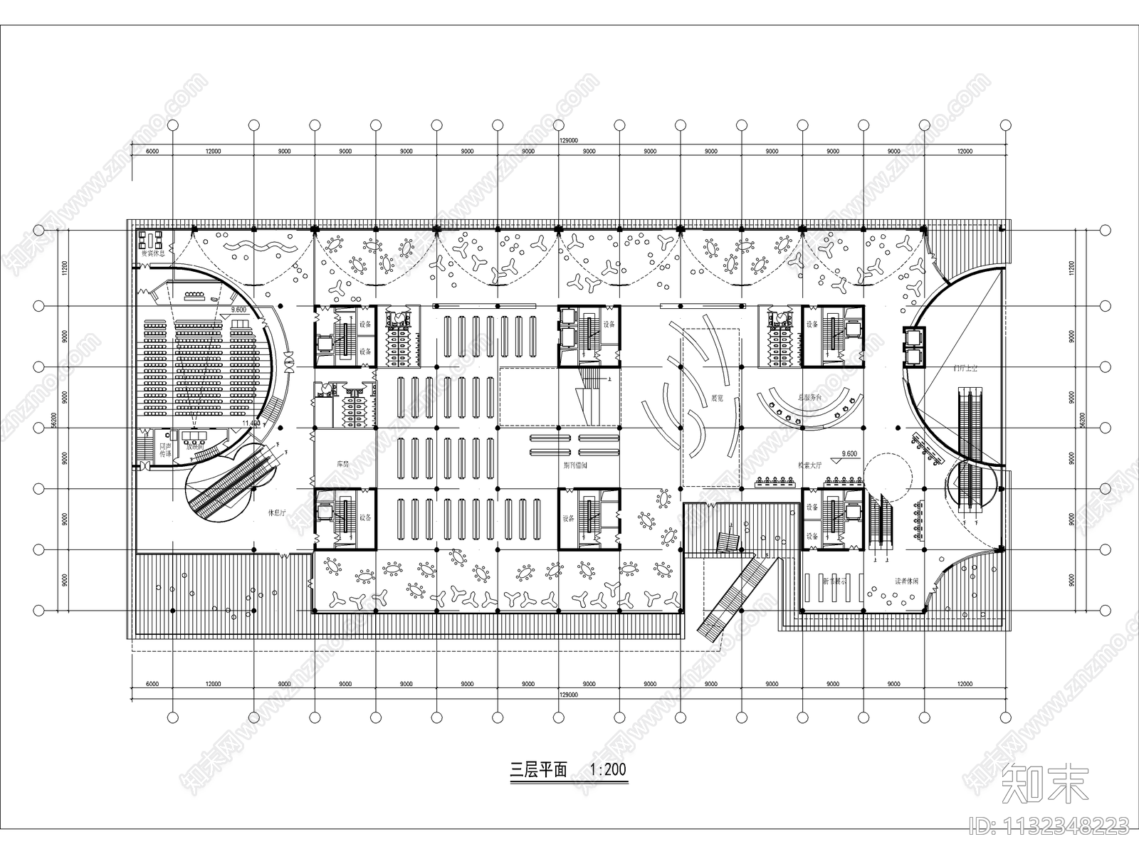 图书馆建筑效果图cad施工图下载【ID:1132348223】