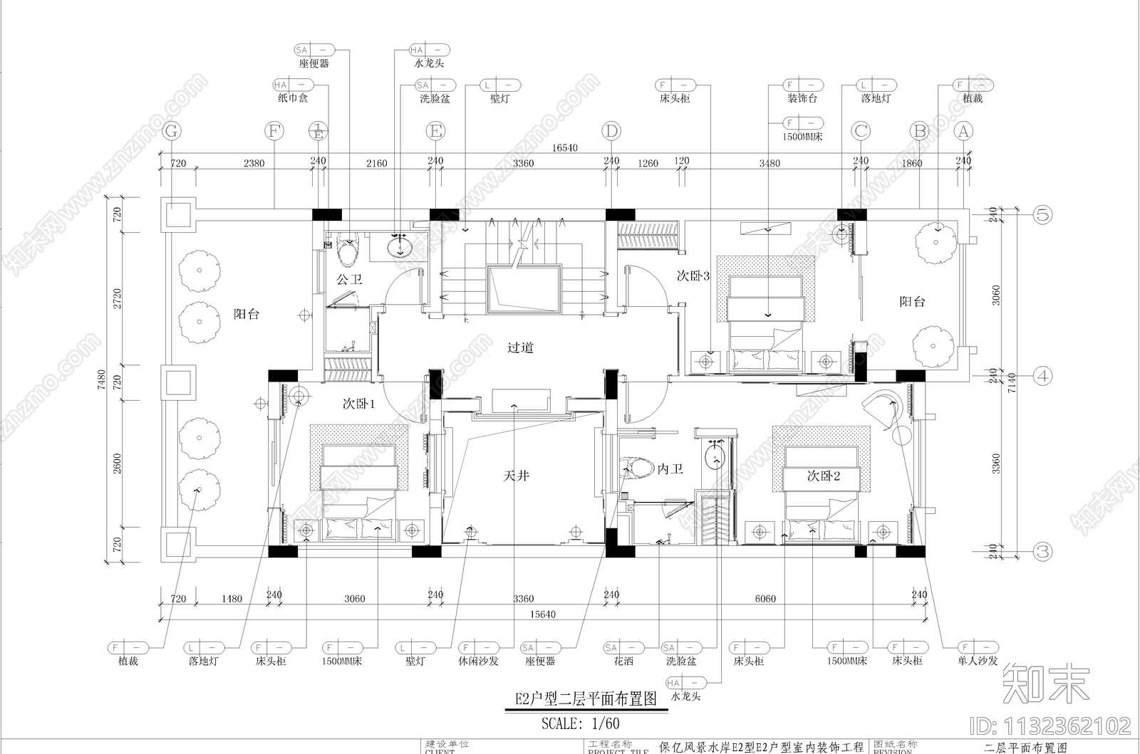 欧式联排别墅室内cad施工图下载【ID:1132362102】