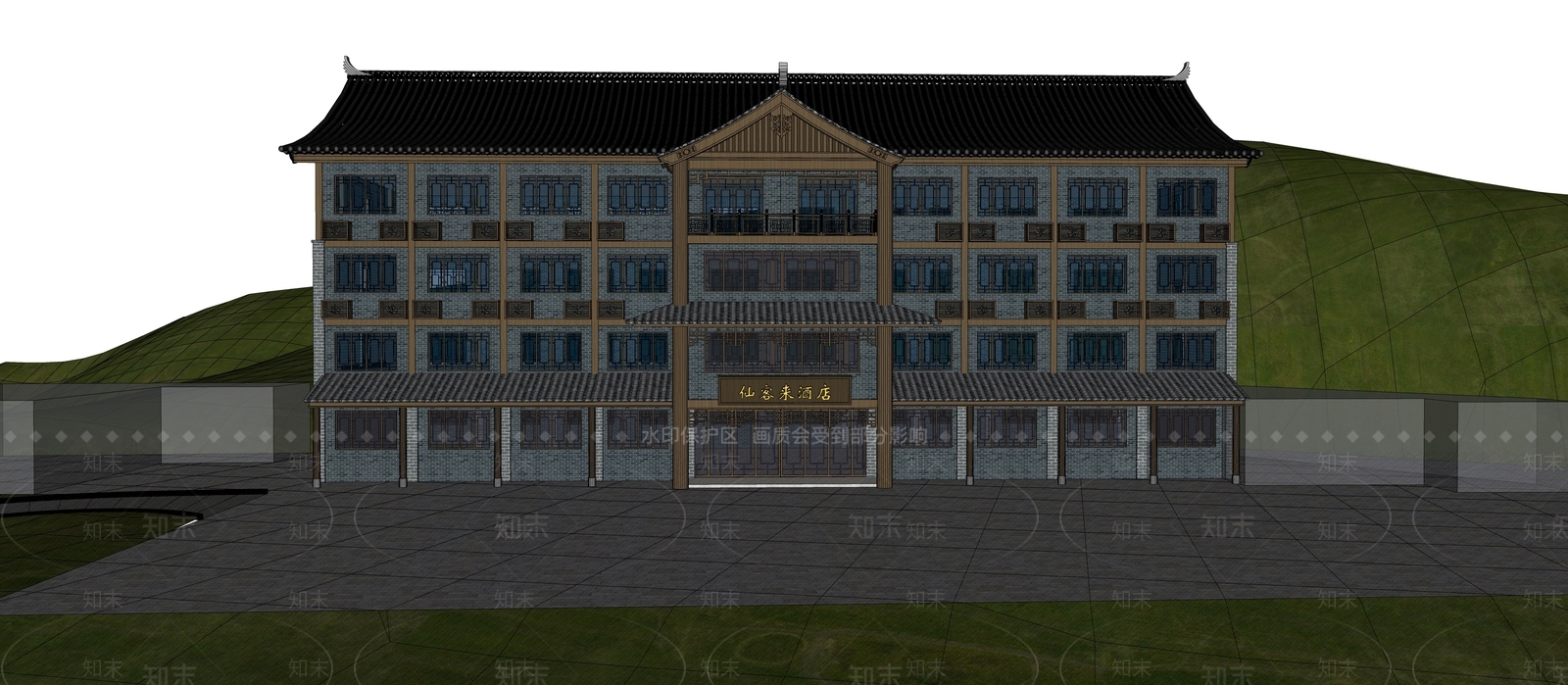 中式酒店SU模型下载【ID:1132369245】