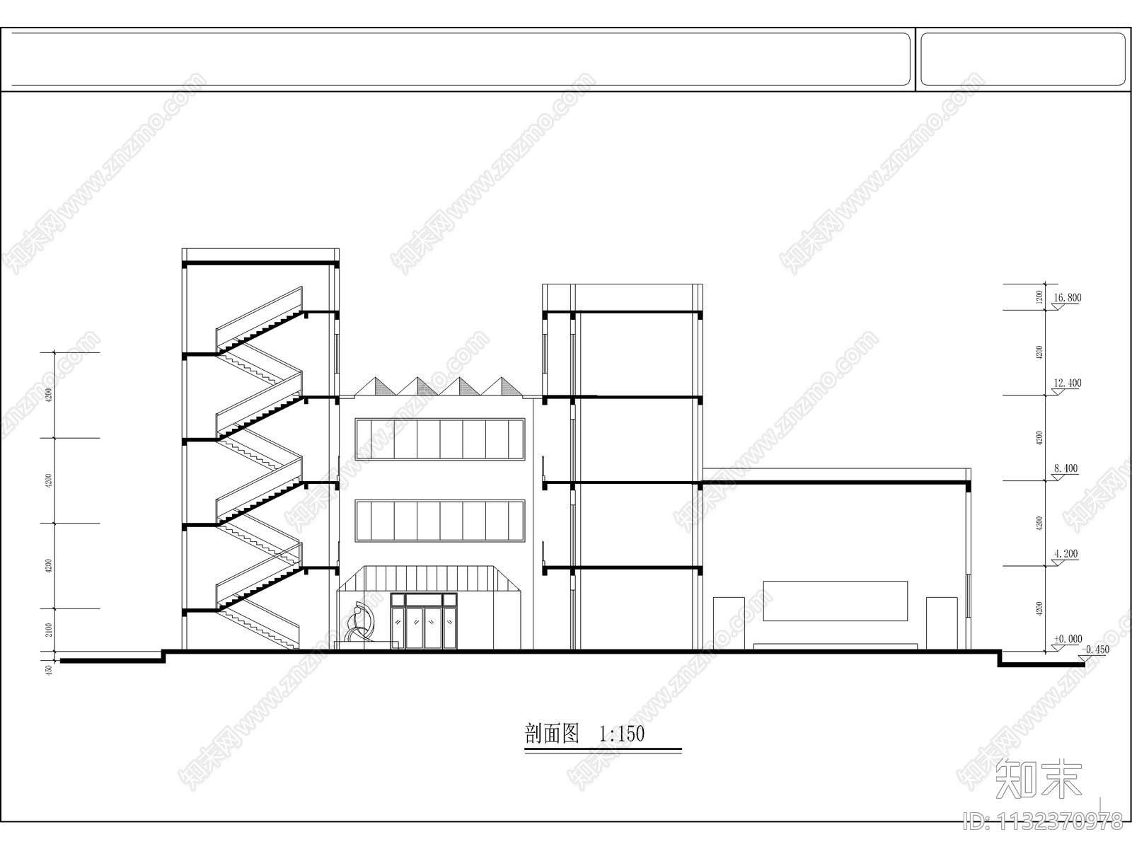 中学图书馆科技楼建筑cad施工图下载【ID:1132370978】